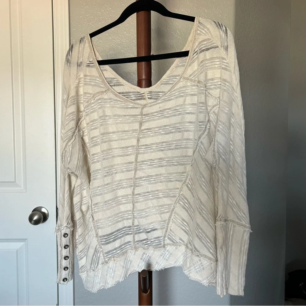 W Cream Free People Oversized Thin Knit Sweater Shirt Size XS |A40 - Picture 6 of 10
